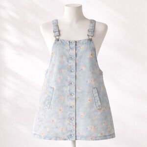 Celebrity Pink Floral Denim Overall Dress XL Pinafore